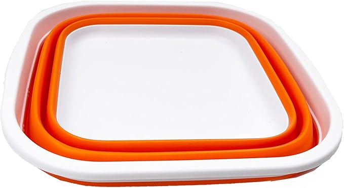 SAMMART 5.5L (1.4 Gallons) Collapsible Tub - Foldable Dish Tub - Portable Washing Basin - Space Saving Plastic Washtub (White/Orange)