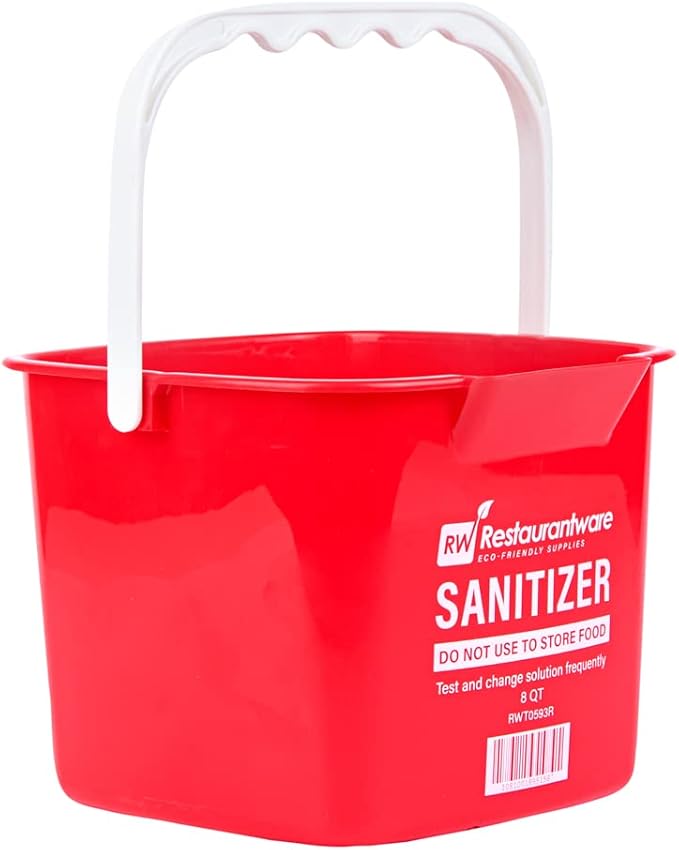 Restaurantware RW Clean 8 Quart Cleaning Bucket 1 Detergent Square Bucket - With Measurements Built-In Spout And Handle Red Plastic Utility Bucket For Home Or Commercial Use