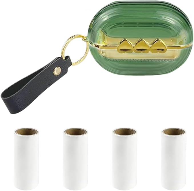 Travel Portable Lint Roller Set,Pet Lint Roller Extra Sticky Comes with 4 Rolls of Replacement Rollers,Double-Sided Lint Remover for Garment Bag Dust Lint (Green)