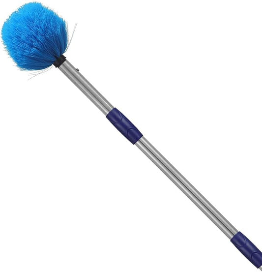 Cobweb Duster with Pole, 10ft Stainless Steel Pole Cobweb Brush with Medium-Stiff Bristles for Walls Beams Shelves Iight Fixtures and Window Screens