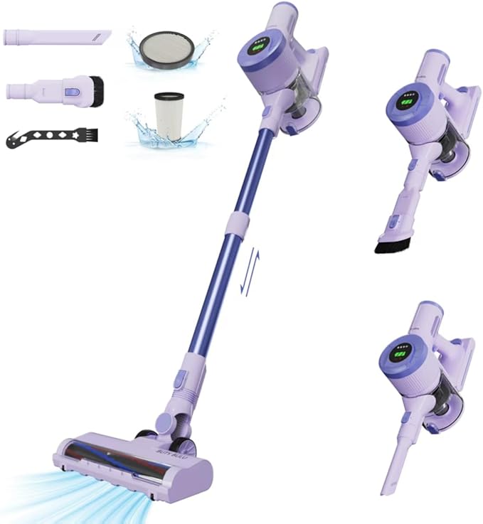 BUTY BULU Cordless Stick Vacuum Cleaner, 30KPa Handheld 2200mAh Rechargeable Battery Lightweight Small Vac Electirc Broom, 40Mins Runtime for Home Hard Floor Carpet Pet Hair Cleaning, Purple