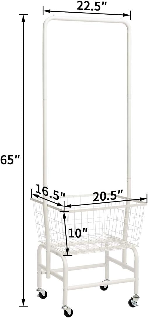 ALIMORDEN Laundry Cart with Clothes Rack, Rolling Laundry Butler with Wire Storage Rack，Black