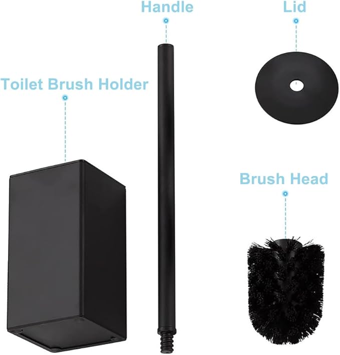 Toilet Bowl Cleaners Brush and Holder KWQKEM Freestanding Toilet Brush and Holder Set Modern with Lid 304 Stainless Steel (Matte Black)
