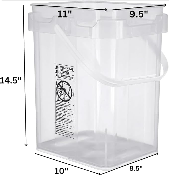 House Naturals 5 Gallon Food Grade Made in USA Plastic Bucket with lids, (Pack of 3) (Clear Square Buckets)