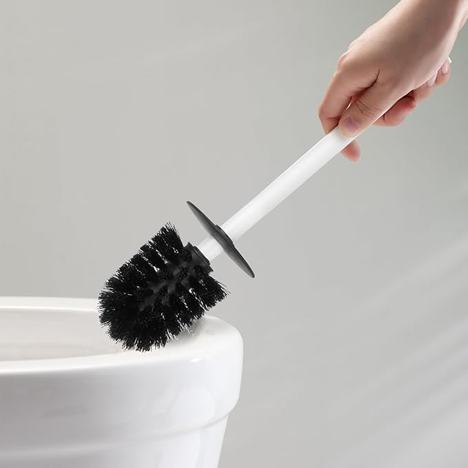 Toilet Brush and Holder Set, Stainless Steel, Round Base and Long Handle for Bathroom Deep Cleaning, Drip-Proof, Space Saving for Storag