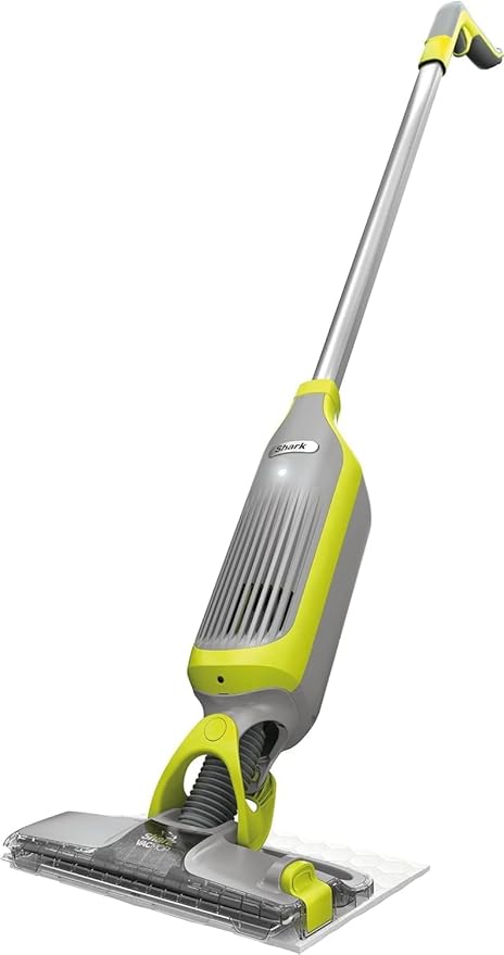 SHARK VM200 VACMOP (Renewed) Cordless Multi Surface Hard Floor Tile Wood Lightweight Floor Cleaner Vacuum Mop with (2) Disposable Pad, (1) Cleaning Solution Included, Light Gray/Green