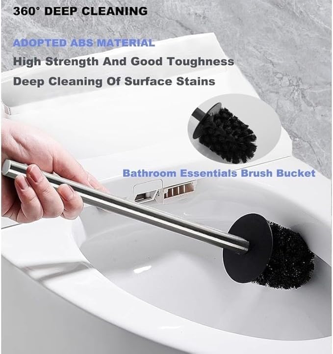 Wall Mount Toilet Brush and Holder Set Stainless Steel Square Toilet Bowl Cleaners Modern Toilet Brush Bathroom Accessories (Brushed Silver)