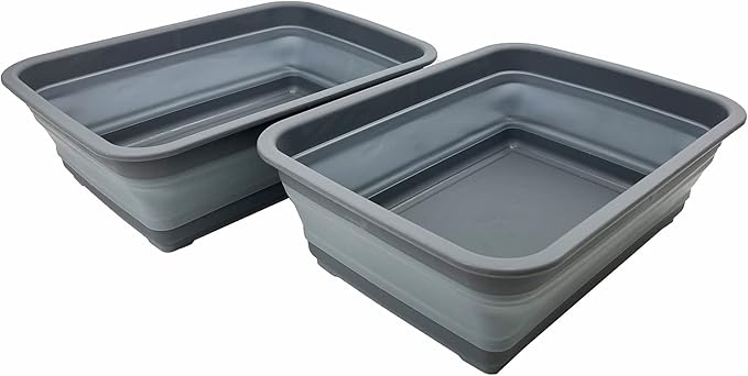 SAMMART 8L (2.1 Gallon) Set of 2 Collapsible Tub - Foldable Dish Tub - Portable Washing Basin - Space Saving Plastic Washtub (Grey)