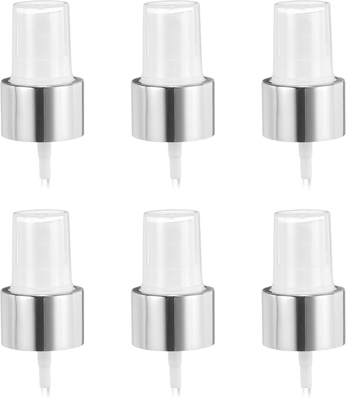 uxcell 6 Pcs Silver White Spray Top, 24/410 Fine Mist Sprayer Reusable Replacement Spray Bottle Pump Plastic Top for Cosmetic Perfume and Body Sprays Bottle