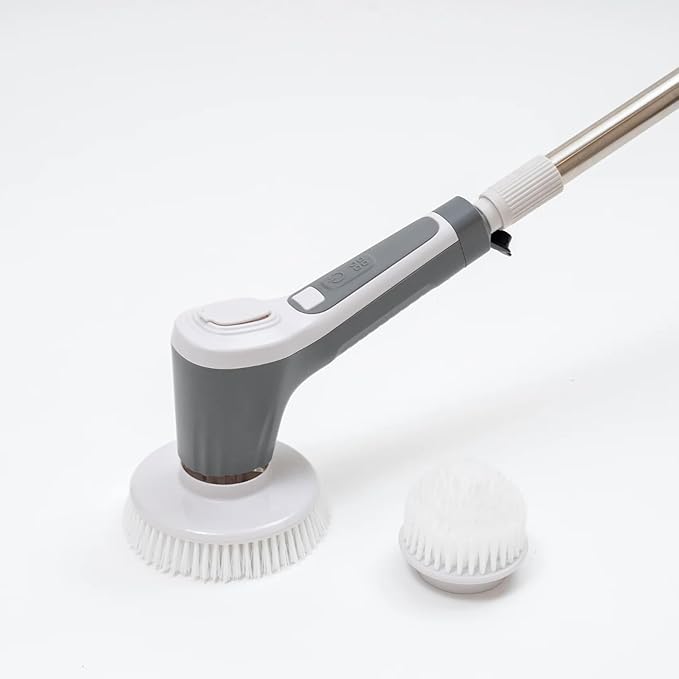 Teko Power Scrubber - Ultimate Bathroom Kitchen & Shower Brush Scrubber with Long Handle, for Bathtub, Tile, Floor & Grout, Tub Scrubber, Automatic Shower Cleaner, Graphite