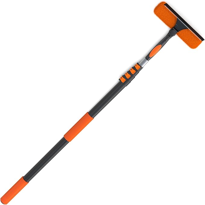 LAANPOLE 20FT Window Squeegee with Extension Pole, 2-in-1 Squeegee for Window Cleaning, Professional Cleaning Kit for Home with 12FT Telescoping Pole for Outdoor Indoor Use
