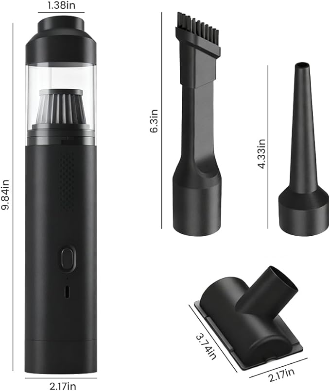 Dexmary 4-in-1 Cordless Handheld Vacuum, 19000Pa High Suction with Blowing & Inflating, Multi-Functional Car Vacuum Portable for for Pet Hair, Quick Type-C Charging Black