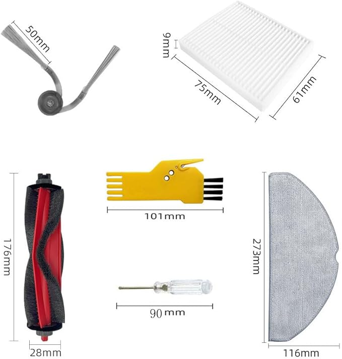 aoteng Replacement Parts for roborock Q7 M5 / Q7 M5+ / Q7 L5 / Q7 L5+ Robot Vacuum Cleaner Accessories Kit 17 Packs 1 Main Brush, 4 Filters, 6 Side Brushes, 6 Mop Cloths