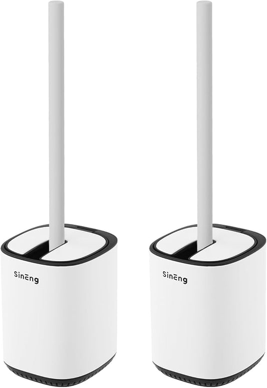 Toilet Brush and Holder Set Toilet Bowl Brush Stainless Steel Automatic Open lid Toilet Bowl Cleaner Brush with Durable Bristle Head Toilet Cleaning Brush for Bathroom (White, 2 Pack)