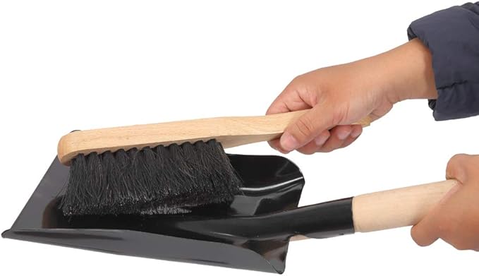 Aboniris Coal Shovel and Hearth Brush Set Made of Natural Wood and Coco Bristles, Hearth Tidy Set, Fireplace Shovel and Brush, Fireplace Tool Set, Metal Brush Pan Set, Fireplace Tools, Firepit Tools