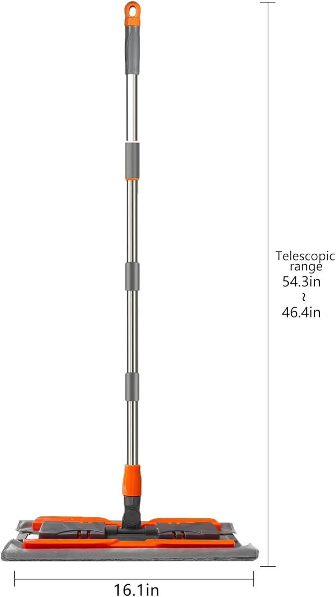 57-inch professional-grade microfiber flat mop with stainless steel telescopic handle and 4 washable cleaning pads, specifically designed for floor cleaning—an essential choice for household cleaning.