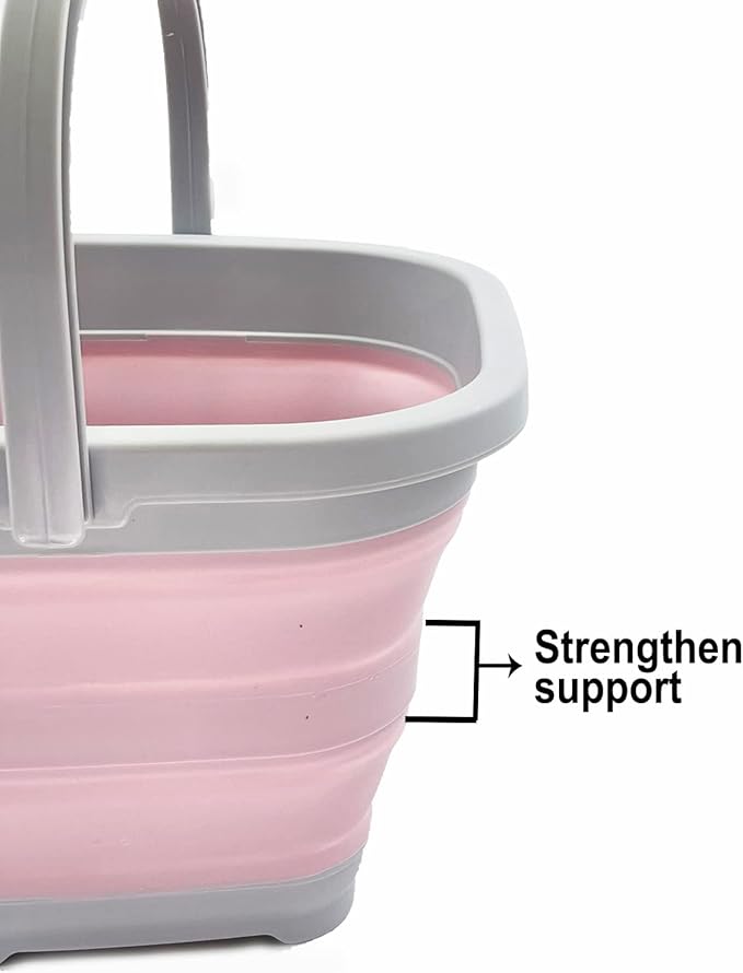 SAMMART Collapsible Rectangular Cleaning Bucket 5L (1.3 Gallon)- Foldable Camping Beach Sand Water Pot Pail- Portable Space Saving Tub for Household, Outdoor Car Washing (Grey/Pale Pink)