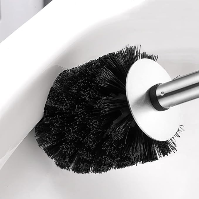 SOPRANNOMIN SUS304 Stainless Steel Toilet Brush and Holder Set Toilet Brush Case Cleaner for Toilet Bowl Bathroom Cleaning Brush Caddy Cepillo de Baño Brushed Stainless Silver