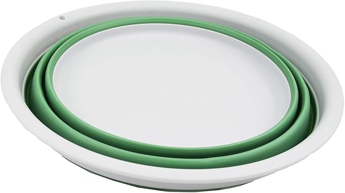 SAMMART 7.5L (1.98 Gallon) Collapsible Tub - Foldable Dish Tub - Portable Washing Basin - Space Saving Plastic Washtub (Light Grey/Dark Sea Green)
