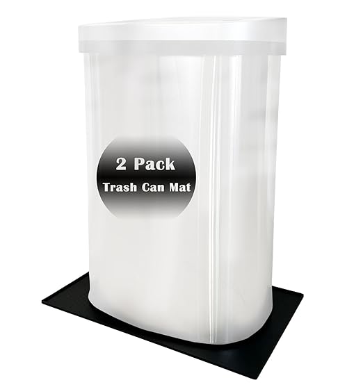 Trash Can Mat 2 Pack, Waterproof Raised Edge Silicone Under Garbage Can Mat, 11.8" X18.9" Non-Slip Trash Can Pad for Kitchen Office Bedroom Reduce Floor Carpet Wall Scratches, Black