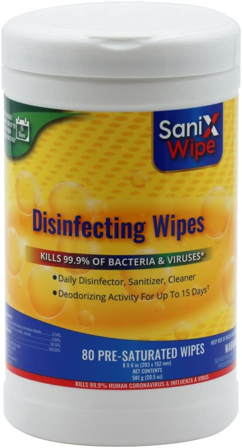 SaniX Disinfecting Wipes List-N Surface Clean Deodorize 80 Ct/Canister 8-Pack, White, 80 Count per Canister, 8 Pack, Total 640 Count, KL-SX-W80-8