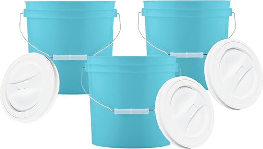 House Naturals 2 Gallon Aqua Food Grade BPA Free Made in USA Buckets pails with White Screw On Lids(Pack of 3)