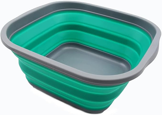 SAMMART 5.5L (1.4 Gallons) Collapsible Tub - Foldable Dish Tub - Portable Washing Basin - Space Saving Plastic Washtub (Dark Grey/Bluish-Green, 1)