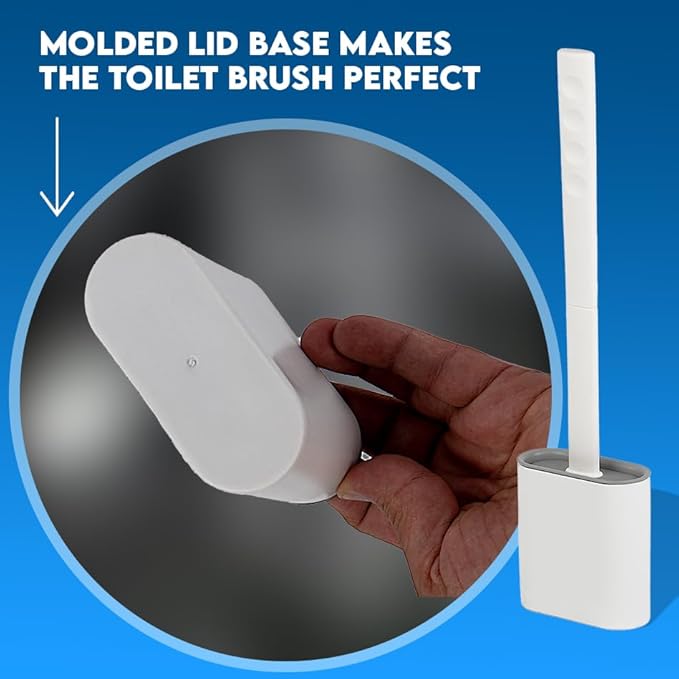 Silicone Toilet Brushes & Holders Set – Pack of 4 Wall Mounted Toilet Bowl Brushes White – Long Non-Slip Handle, Flexible Bristles for Easy Cleaning – Modern Toilet Scrubber Brush