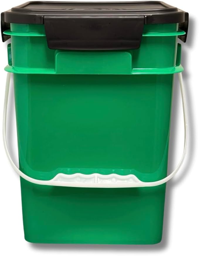 House Naturals 4 Gallon Square Buckets with lids- Made in USA Container- Pack of 10 (Green - Black lids)