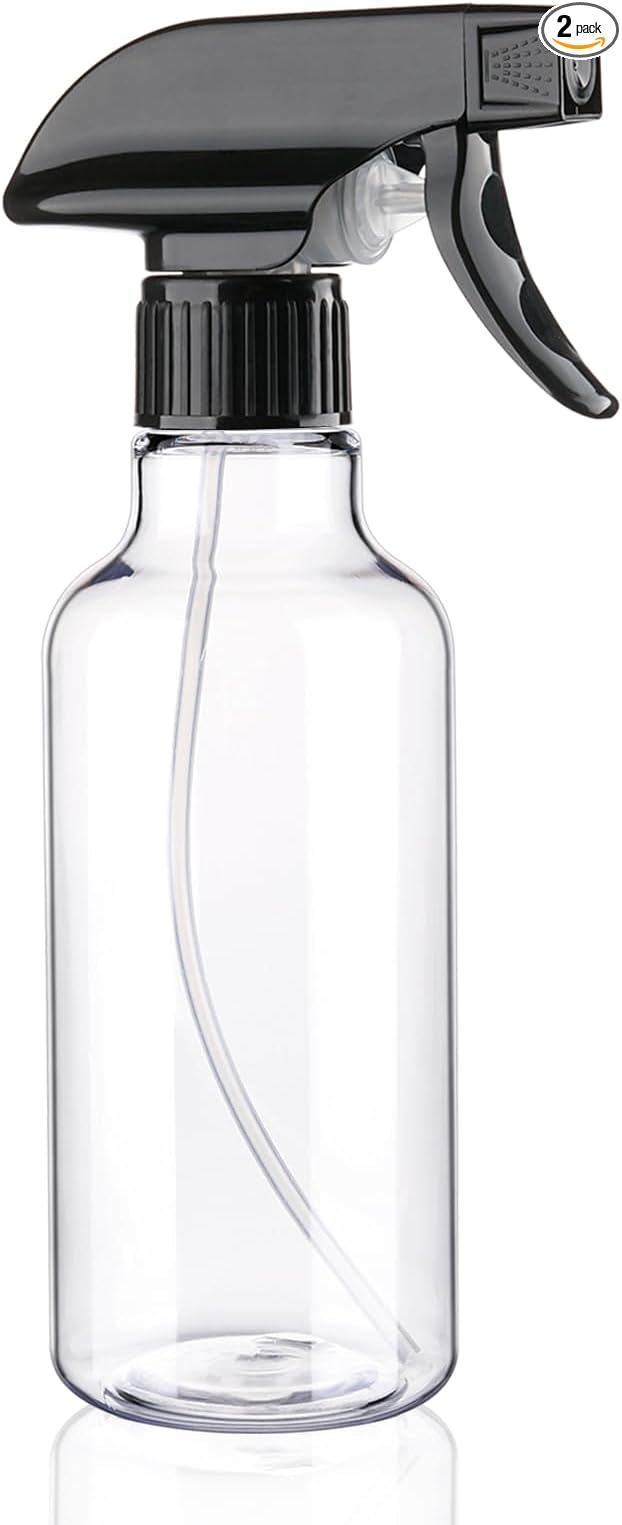 Spray Bottles Plastic Spray Bottle for Hair Mist/Stream Heavy Duty Empty Spray Bottles for Cleaning Solutions, Plants, Cooking (12oz-BlackClear)