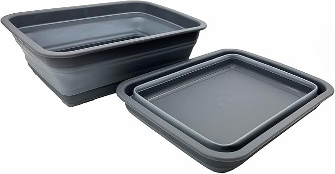 SAMMART 8L (2.1 Gallon) Set of 2 Collapsible Tub - Foldable Dish Tub - Portable Washing Basin - Space Saving Plastic Washtub (Grey)