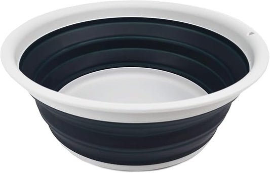 SAMMART 7.5L (1.98 Gallon) Collapsible Tub - Foldable Dish Tub - Portable Washing Basin - Space Saving Plastic Washtub (Grey/Slate Grey)