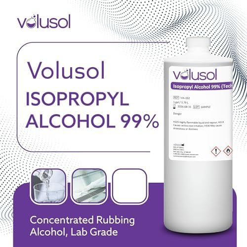 Volu-Sol Isopropyl Alcohol 99% (Isopropanol) - High Purity, USP | Kosher Grade IPA for Medical, Lab Equipment & Electronics, Clear Bottle, 4 Gallons (128 oz) (16 Quarts)