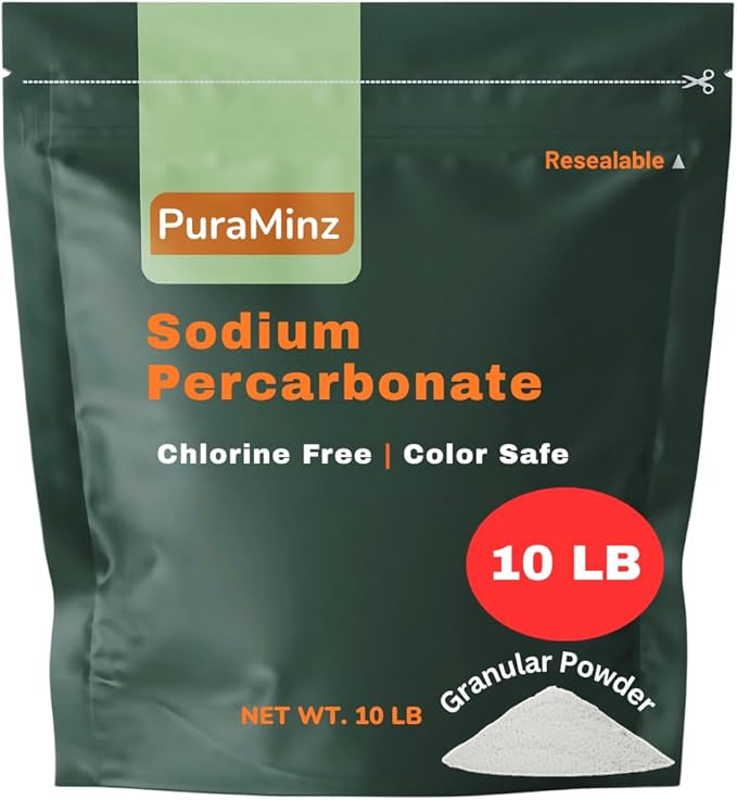 Sodium Percarbonate - 10 Pound - Premium Oxygen Bleach Powder - Solid Hydrogen Peroxide - Multipurpose Cleaner - Color Safe Laundry Stain Removal, Dishwasher, Deodorizer - Industrial Grade Strength