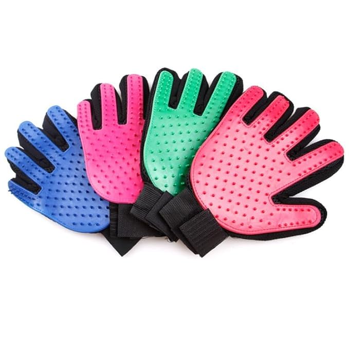 Efficient Pet Grooming Glove - Gentle Shedding Brush for Dogs, Cats, Horses, & more with Long & Short Hair - Right Hand Only (Blue)