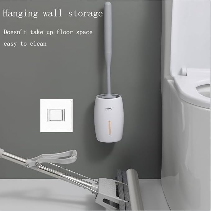 Modem Wall Mounted Toilet Brush and Holder Set Self Cleaning Bowl Toilet Brush with Soft and Durable Bristles for Bathroom Cleaning, Can Standing (White Grey)
