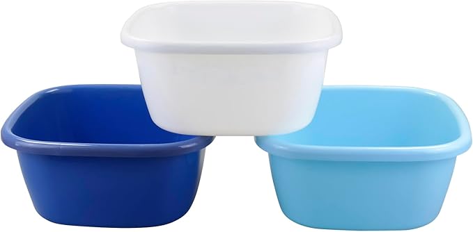 16 Quart Plastic Wash Basin, Large Dish Pan Tub, Pack of 3
