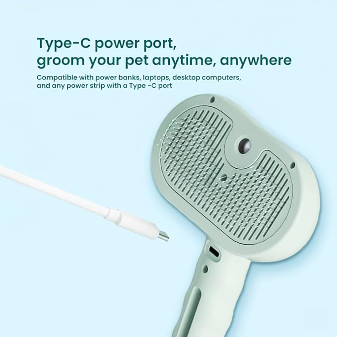3 in 1 Steam Grooming Brush for Cats & Dogs, USB Rechargeable Hair Removal Comb with Spray Mist & Self Clean Button, Includes 200 ml Shampoo for Indoor Pet Shedding & Detangling, Green