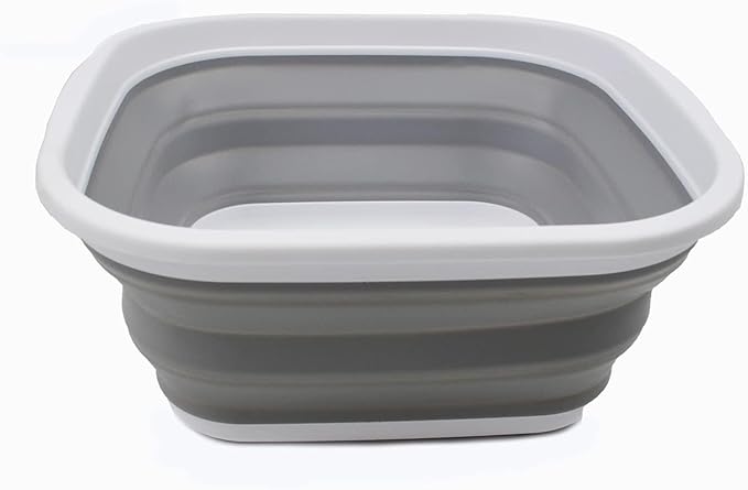 SAMMART 5.5L (1.4 Gallons) Collapsible Tub - Foldable Dish Tub - Portable Washing Basin - Space Saving Plastic Washtub (White/Grey, 1)