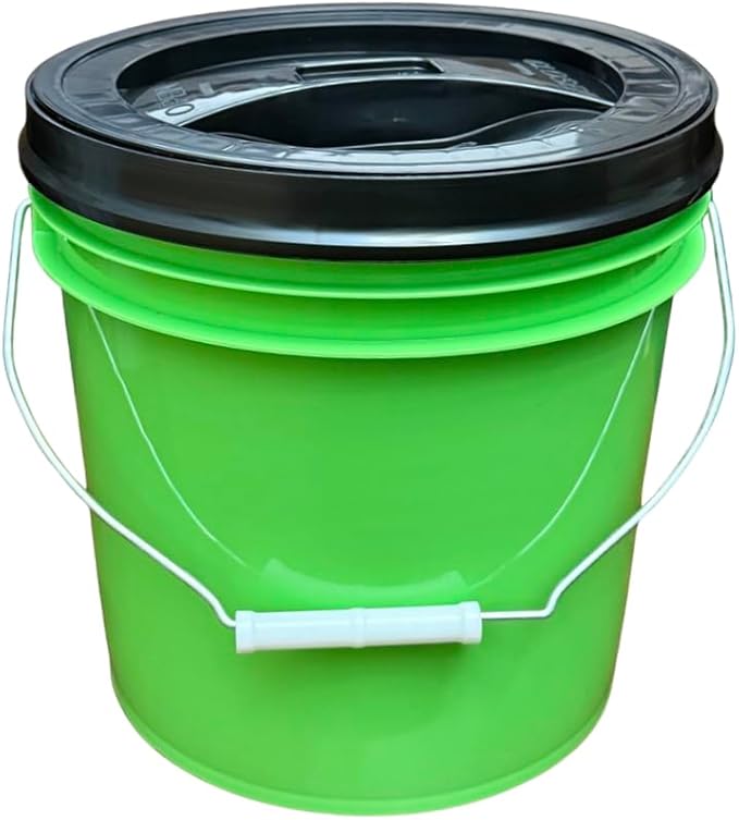 House Naturals 2 Gallon Food Grade - BPA Free Made in USA Buckets Lime Color pails with Screw On Gasket Lids (5, Lime - Black lids)