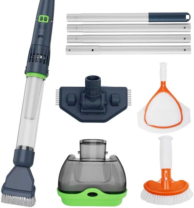 All in ONE Rechargeable Pool & Spa Vacuum 90 Mins Working for Hot Tub, Small Above Ground&Inground Pool, Magnetic Drive Tech, Spa Skimmer Net, Brush,25µm Ultra Fine Mesh Filter