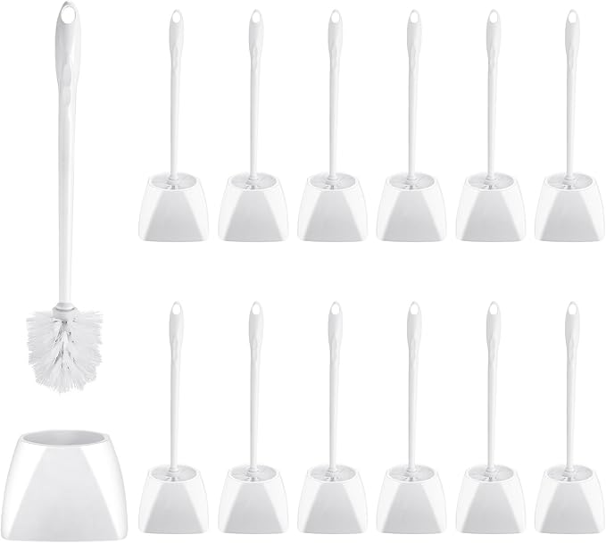 15 Sets Toilet Holder and Brush Set 16.14 Inch Toilet Bowl Cleaner Brush with Caddy Bathroom Scrub Plastic Scrubber with Long Handle for Bathroom Cleaning, Easy to Assemble(White)