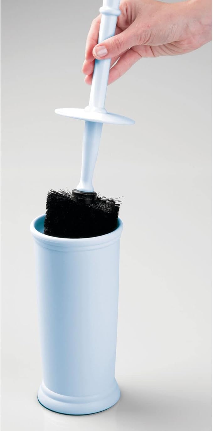 mDesign Toilet Bowl Brush and Holder - Covered Bathroom Toilet Brush - Standing Toilet Bowl Scrubber in Modern Holder - Space Saving, Deep Cleaning Brush for Toilet - Hyde Collection - Light Blue