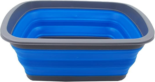 SAMMART 10L (2.6 Gallon) Collapsible Tub-Foldable Dish Tub-Portable Washing Basin-Space Saving Plastic Washtub (Dark Grey/Blue, 1)