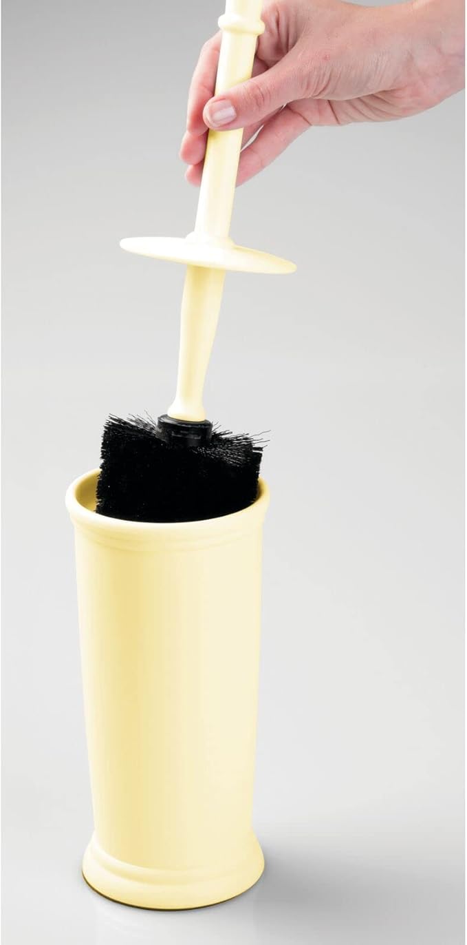 mDesign Toilet Bowl Brush and Holder - Covered Bathroom Brush - Standing Scrubber in Modern Holder - Space Saving, Deep Cleaning for Toilet - Hyde Collection - Light Yellow