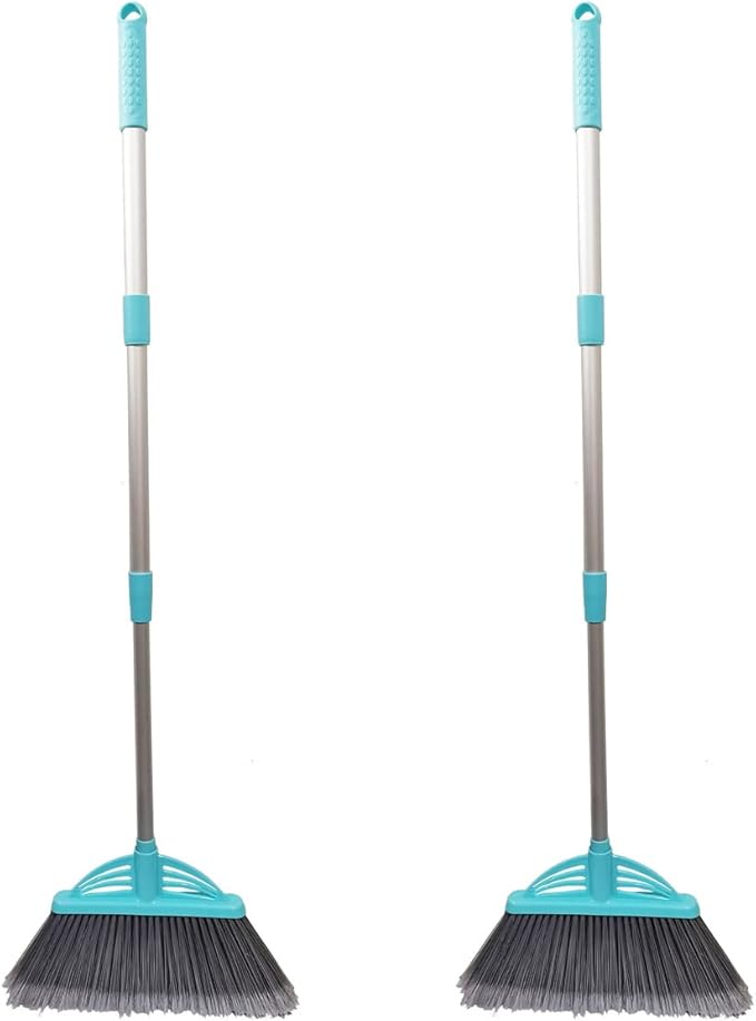 Xifando Three-Section Telescopic Aluminum Alloy Rod Long-Handled Broom for Housekeeping Garden Camping Outdoor&Indoor, 2 PCS Light Blue