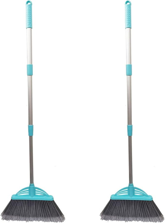 Xifando Three-Section Telescopic Aluminum Alloy Rod Long-Handled Broom for Housekeeping Garden Camping Outdoor&Indoor, 2 PCS Light Blue