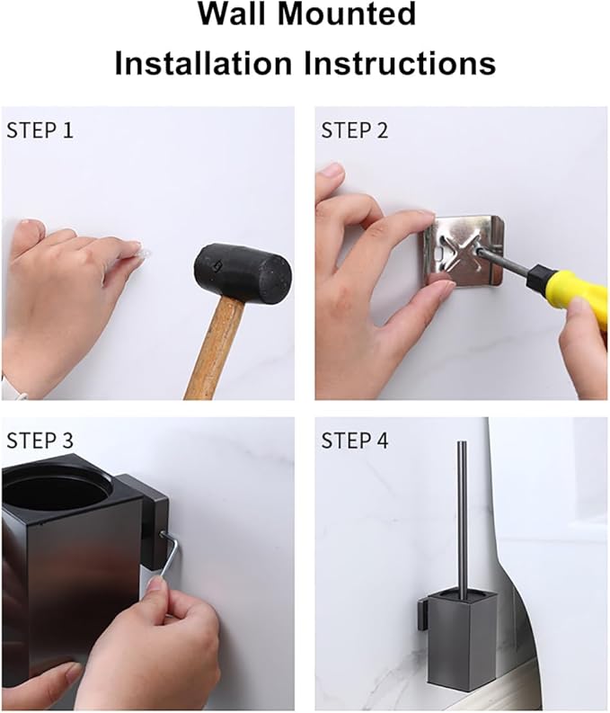 Toilet Brush and Holder Set Wall Mount or Freestanding KWQKEM Modern Toilet Bowl Cleaners Brush and Holder with Lid 304 Stainless Steel (Brushed Silver)