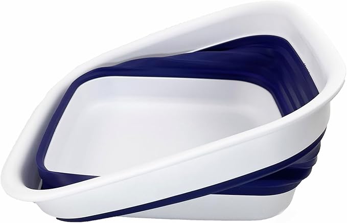 SAMMART 8L (2.1 Gallon) Collapsible Tub - Foldable Dish Tub - Portable Washing Basin - Space Saving Plastic Washtub (White/Navy Blue)