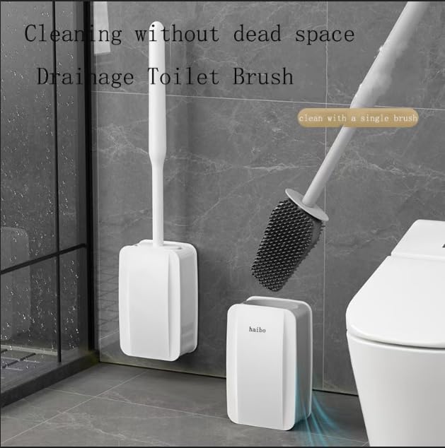 Removable Toilet Brush Set, Soft and Medium Bristles for Cleaning Hygienic Corners, Comes with Suction Cup Seamless Hooks, Grey